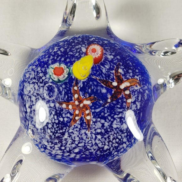Art Glass Starfish Paperweight Starfish Shape w/ Ocean Floor Scene Millefiori 4" - Picture 2 of 9